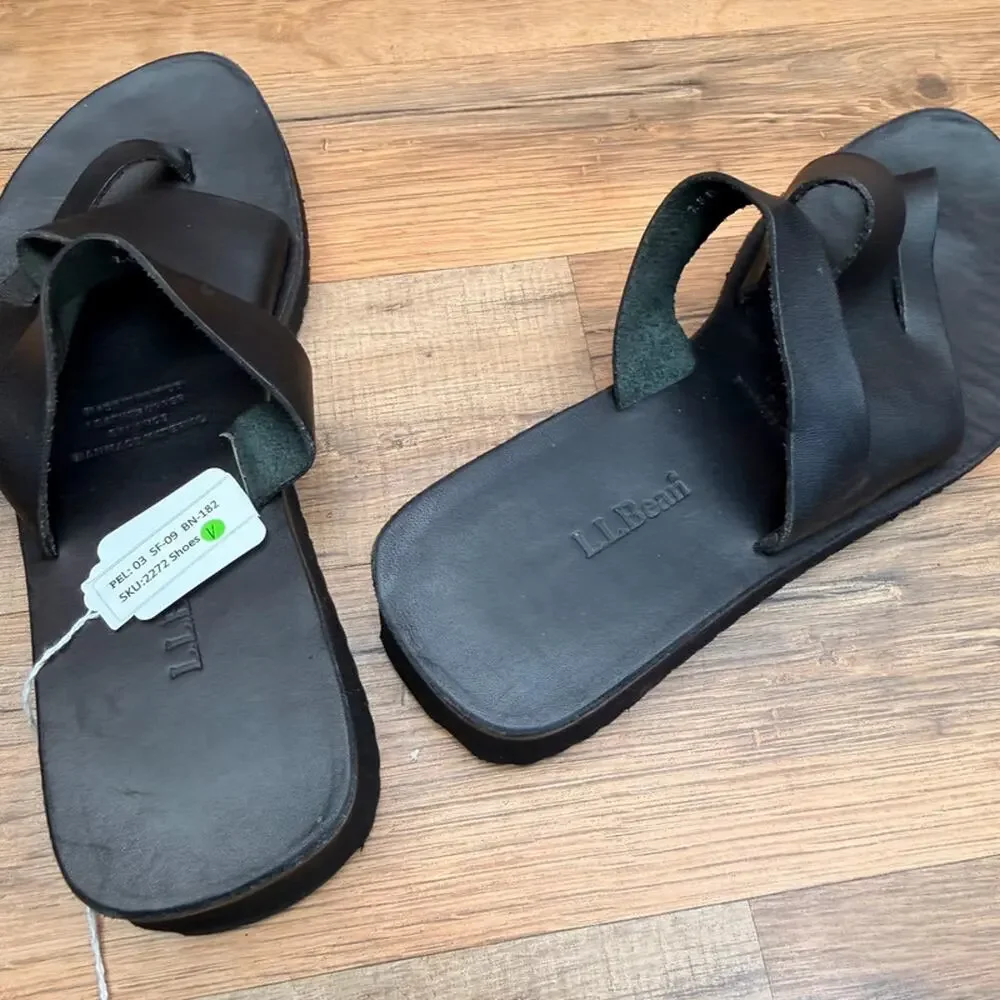 LL Bean women size 7.5 Strap Sandal Black leather shoes